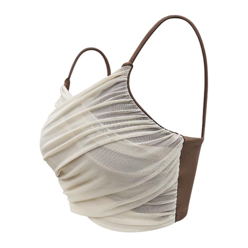 Women's Sleeveless Mesh Yoga Top with Built-in Sports Bra and Chest Pads