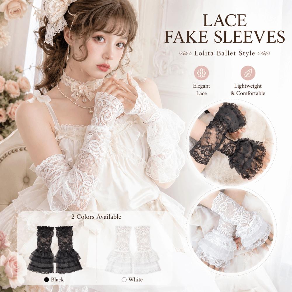 Universal Ruched Pleated Detachable Cuffs 3 Layers Ballet Style Fake Flared Sleeves Lolita Fingerless Gloves False Cuffs Cosplay