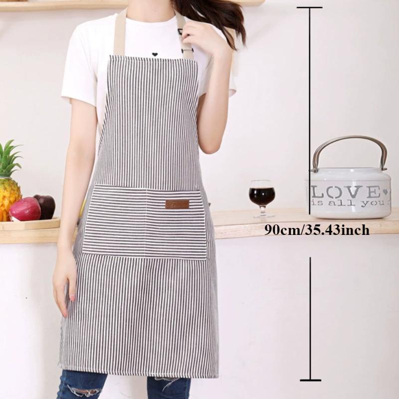 Șorț de bucătărie cu dungi, șorț cu mânecă lungă, șorț cu 2 buzunare, șorț de lucru pentru bărbați și femei, restaurant, bucătărie, copt, consumabile de bucătărie