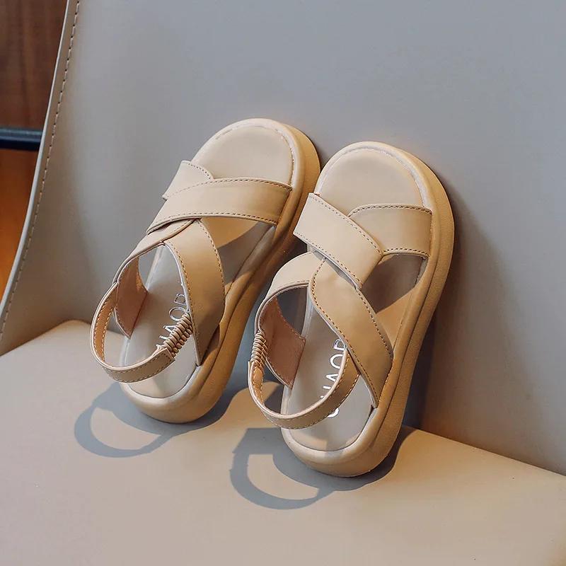 Fashion Toddlers Girls Sandals 2024 Summer Children Beach Shoes Kids Fashion Sandals Cross-tied Anti-sliperry Soft Beach Sandals