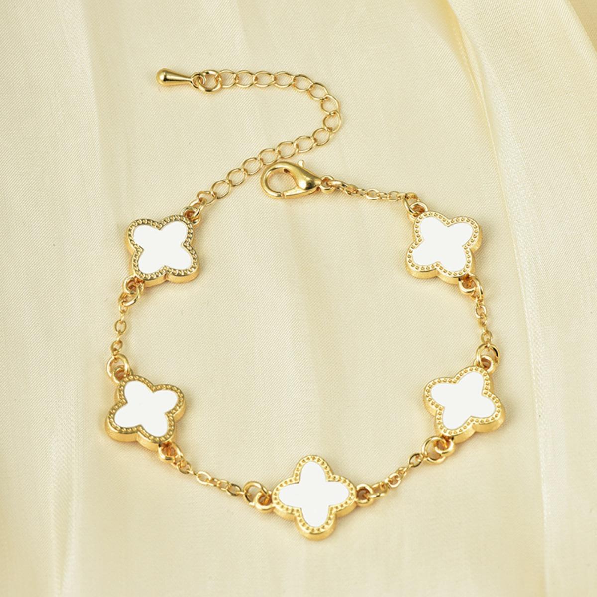 Браслет с четырьмя лепестками клевера, женские аксессуары, новые высококачественные ювелирные аксессуары белый