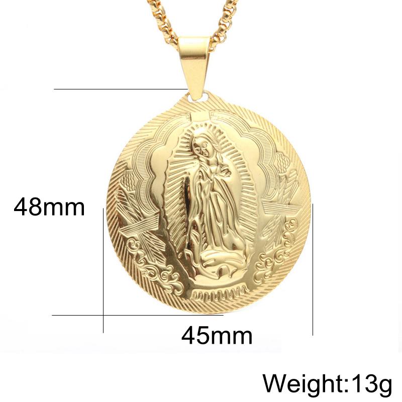 Mens Necklaces Virgin Mary Maria Miraculous Medal Gold color Stainless Steel Fashion Religion Jewelry