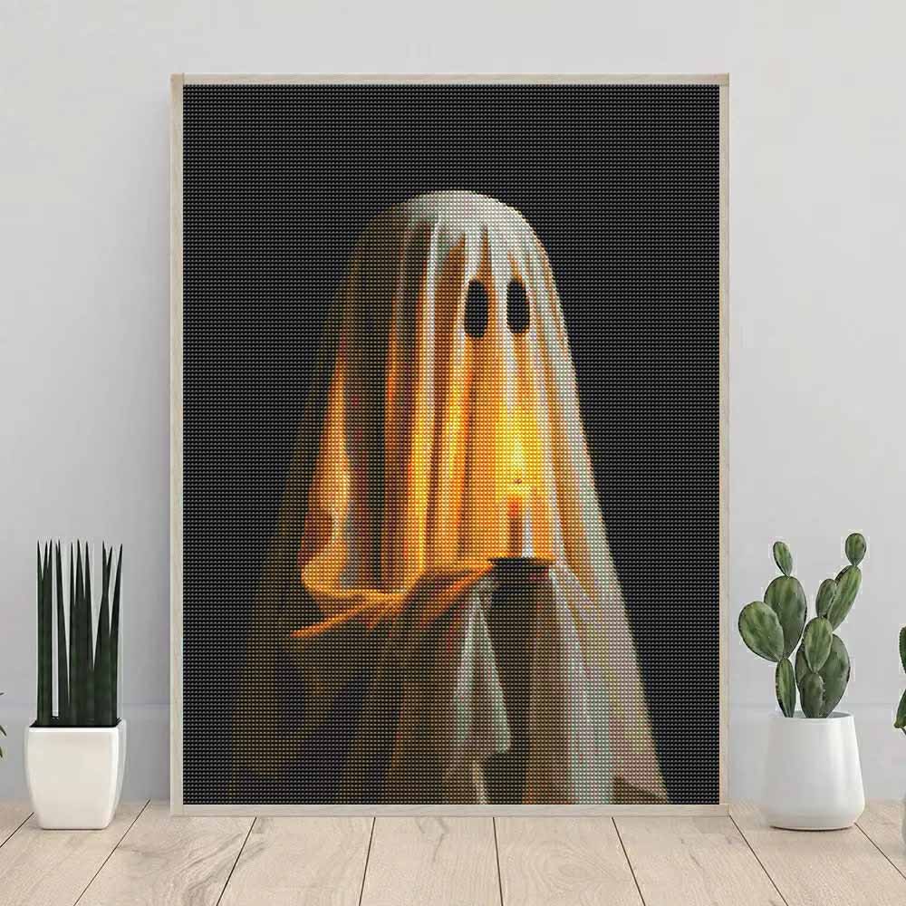 DIY Diamond Painting Kit Ghost Holding Candle 5D Full Drill Canvas Art Creative Craft Gift for Girls and Adults