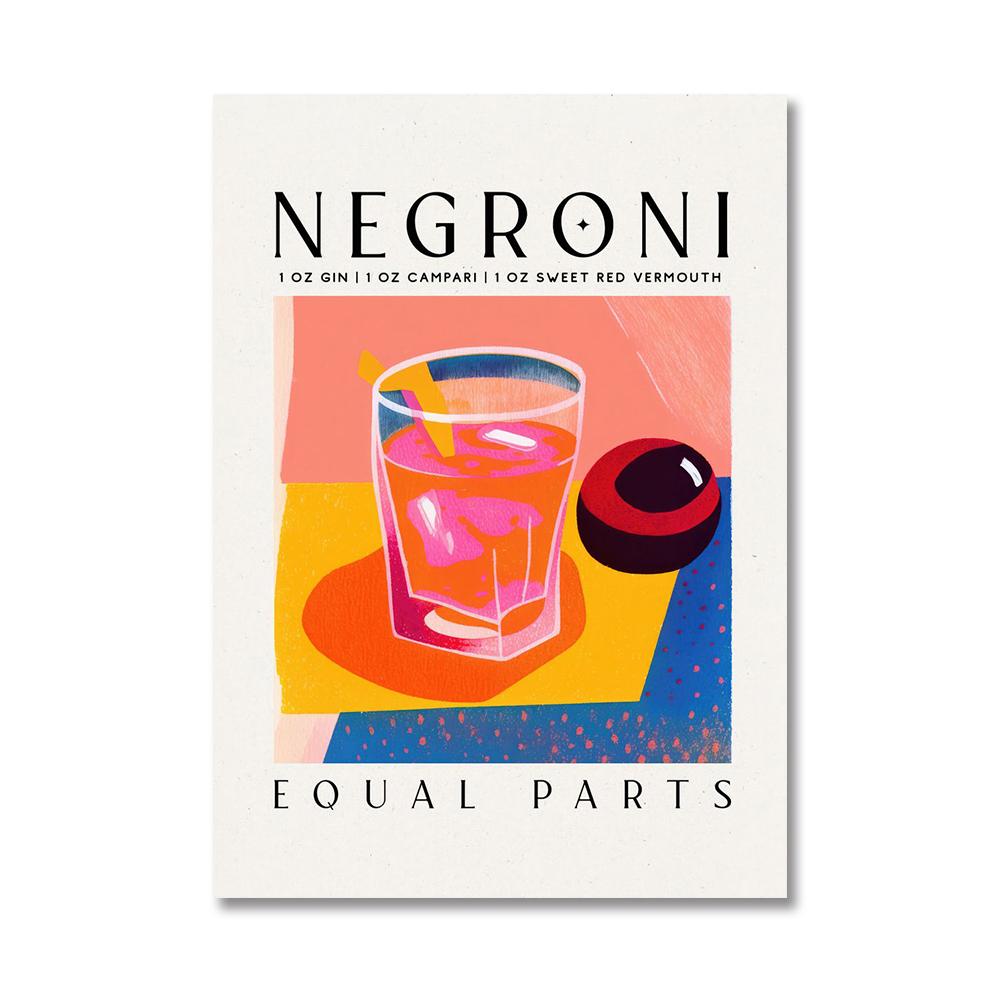 Cartoon Cocktail Drinks Negroni Daiquiri Posters Retro Mojito Canvas Prints Wall Art Painting Pictures Bar Kitchen Home Decor