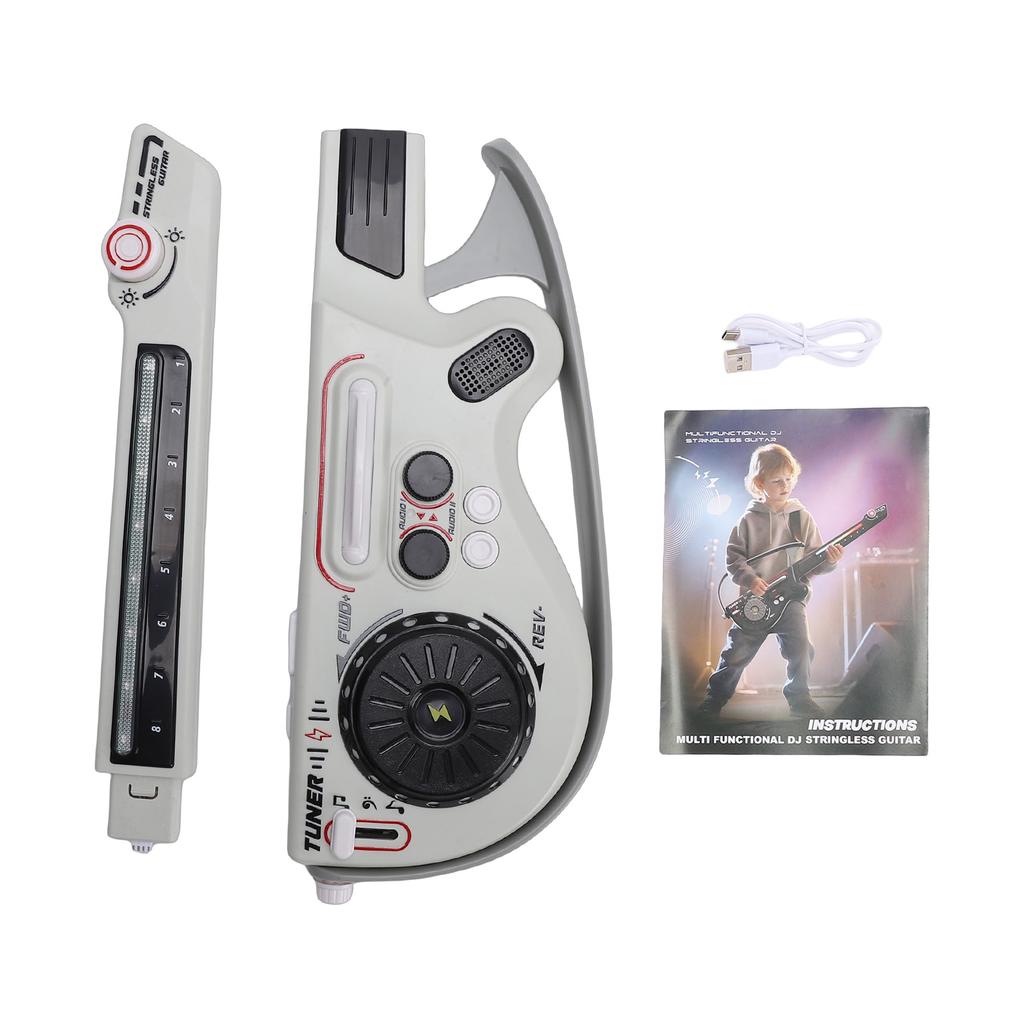 Smart Guitar DJ Controller with LED Lights BT 5.0 Rechargeable Bass Folding Portable Stringless Guitar Music Instrument for Kids