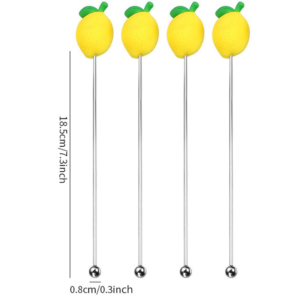 4Pcs Silicone Fruits Head Stainless Steel Stirring Rod Long Handle Cocktail Drink Mixing Sticks Mixer Barware Muddler Bar Accessories