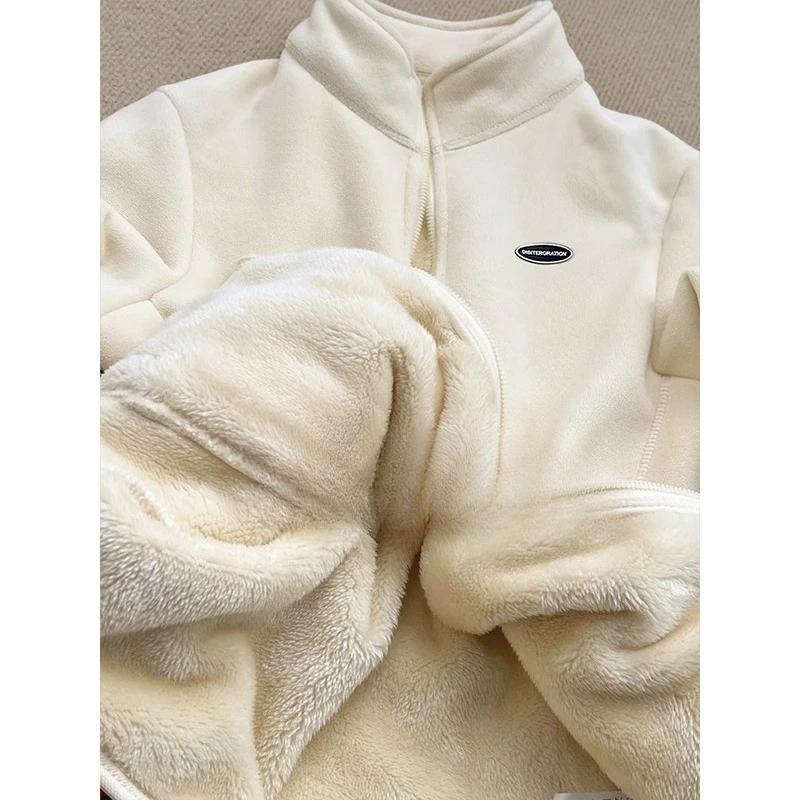 

Флісова куртка, Куртка з полярного флісу, Жіночий осінній кардиган-светр на блискавці з корейської овечої вовни XS бежевий