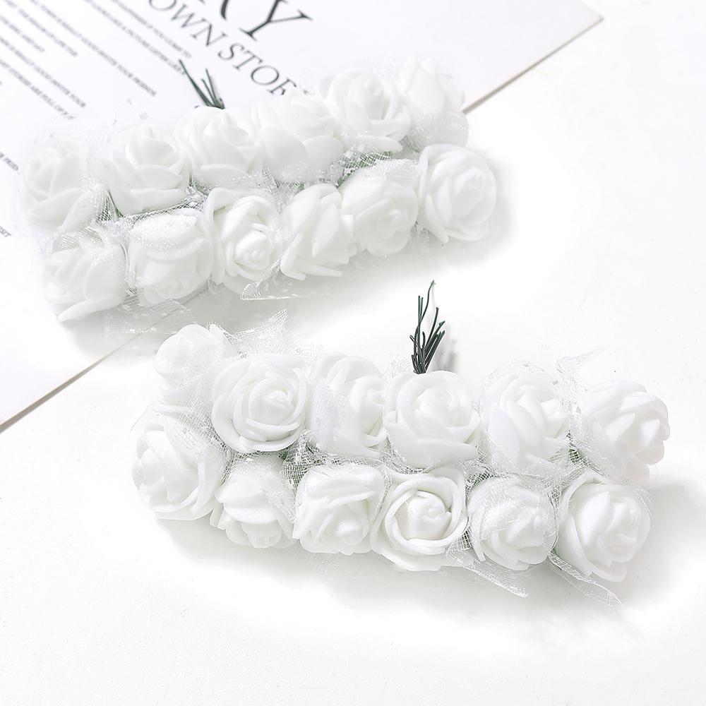 12/36/60Pcs Rose Artificial Flowers Bouquet Foam Fake Flowers Wedding Decoration for Home Room Decor DIY Craft Gifts Accessory