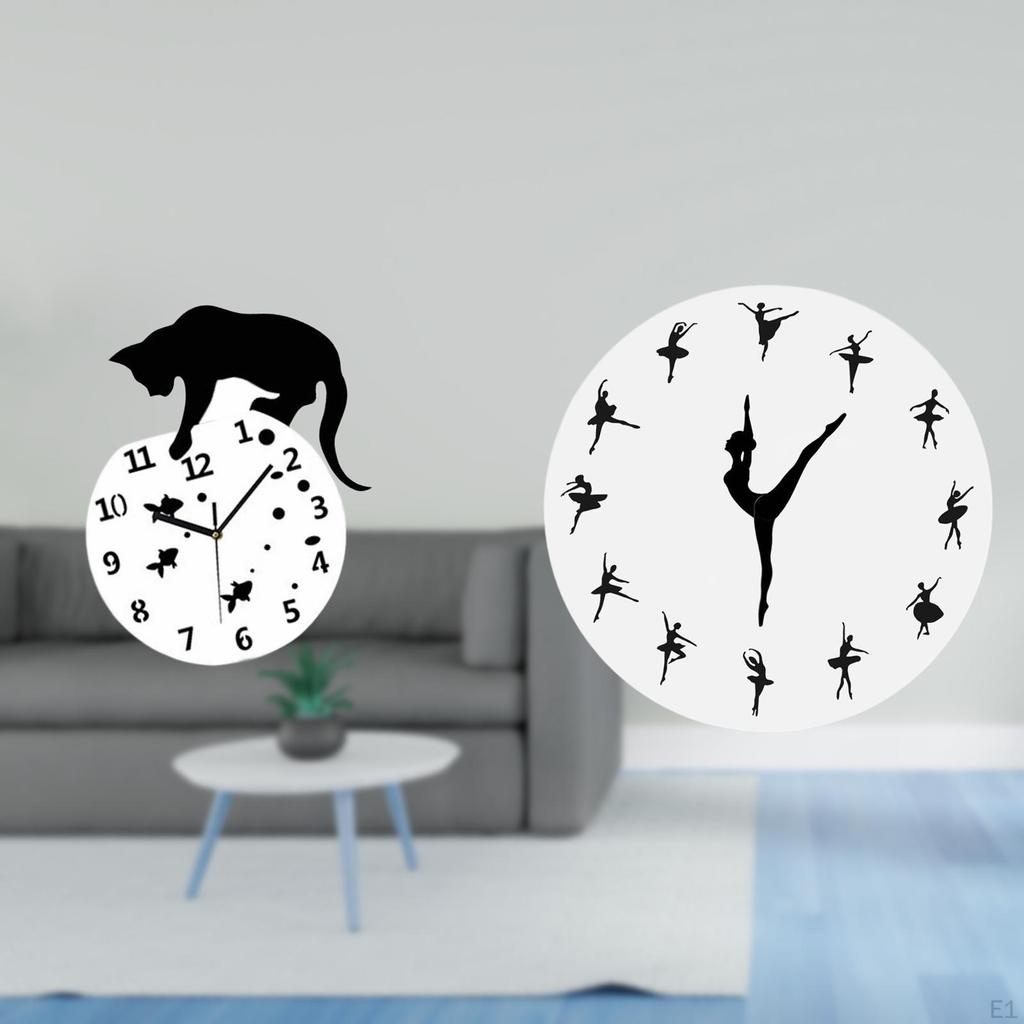 Graceful Ballerina Cat Wall Clock Non Ticking Analog Decorative for Living Room Kitchen Office