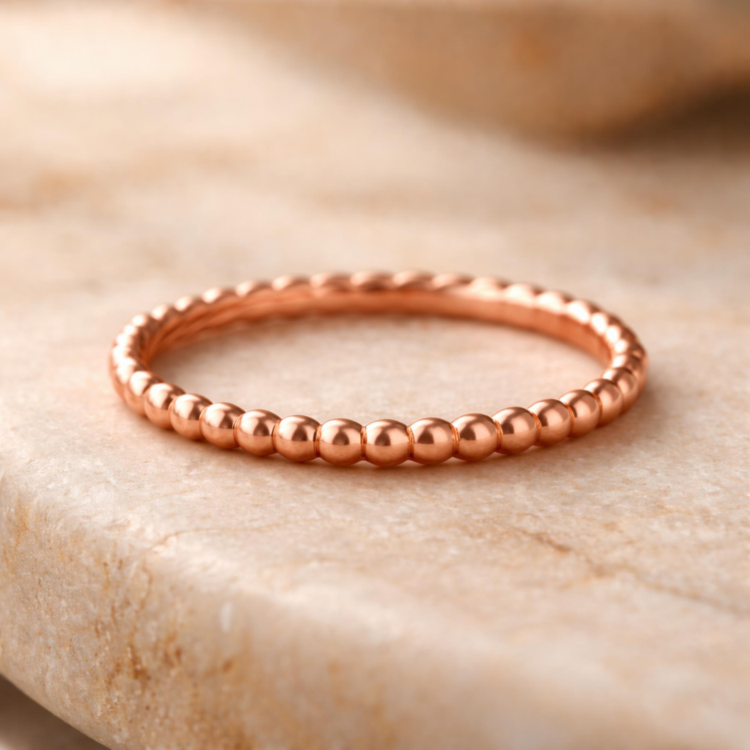 

Pure Copper Beaded Ring – Minimalist Stacking Band – Handmade Delicate Jewelry 4 медный
