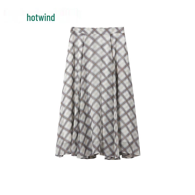 Hotwind Women s Lightweight Plaid A-Line Midi Skirt S