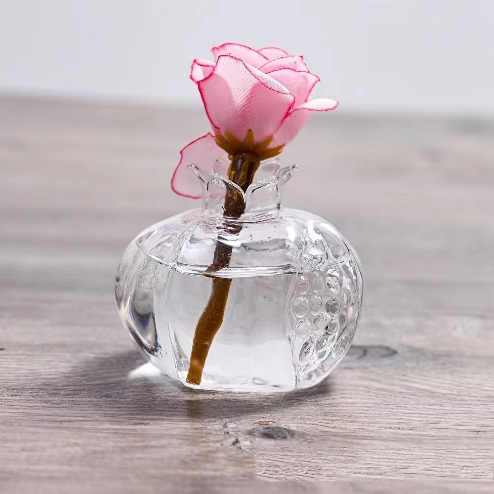 Creative Red Pomegranate Transparent Glass Hydroponic Vase with Hammer Pattern for Desktop Decoration