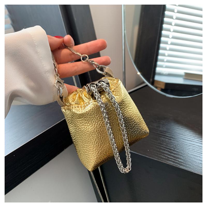 PU Bucket Soild Shoulder Bags Chains Party Crossbody Bags for Women 2024 High Quality Fashion on Sale Bolso Bombonera Con Cadena