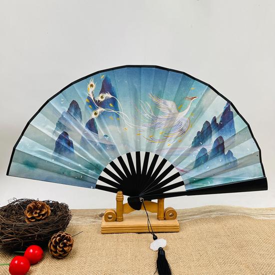 Skládací ruční ventilátor čínský vintage styl plastový ventilátor Oboustranné příslušenství Hanfu pro svatby a taneční párty