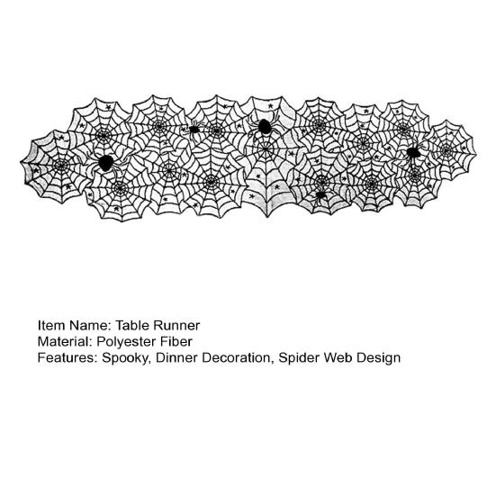 Halloween Table Runner, 18 x 72 Inch Gothic Black Lace Spider Web Table Runner for Kitchen Dinner Table Centerpiece, Halloween Party Decoration