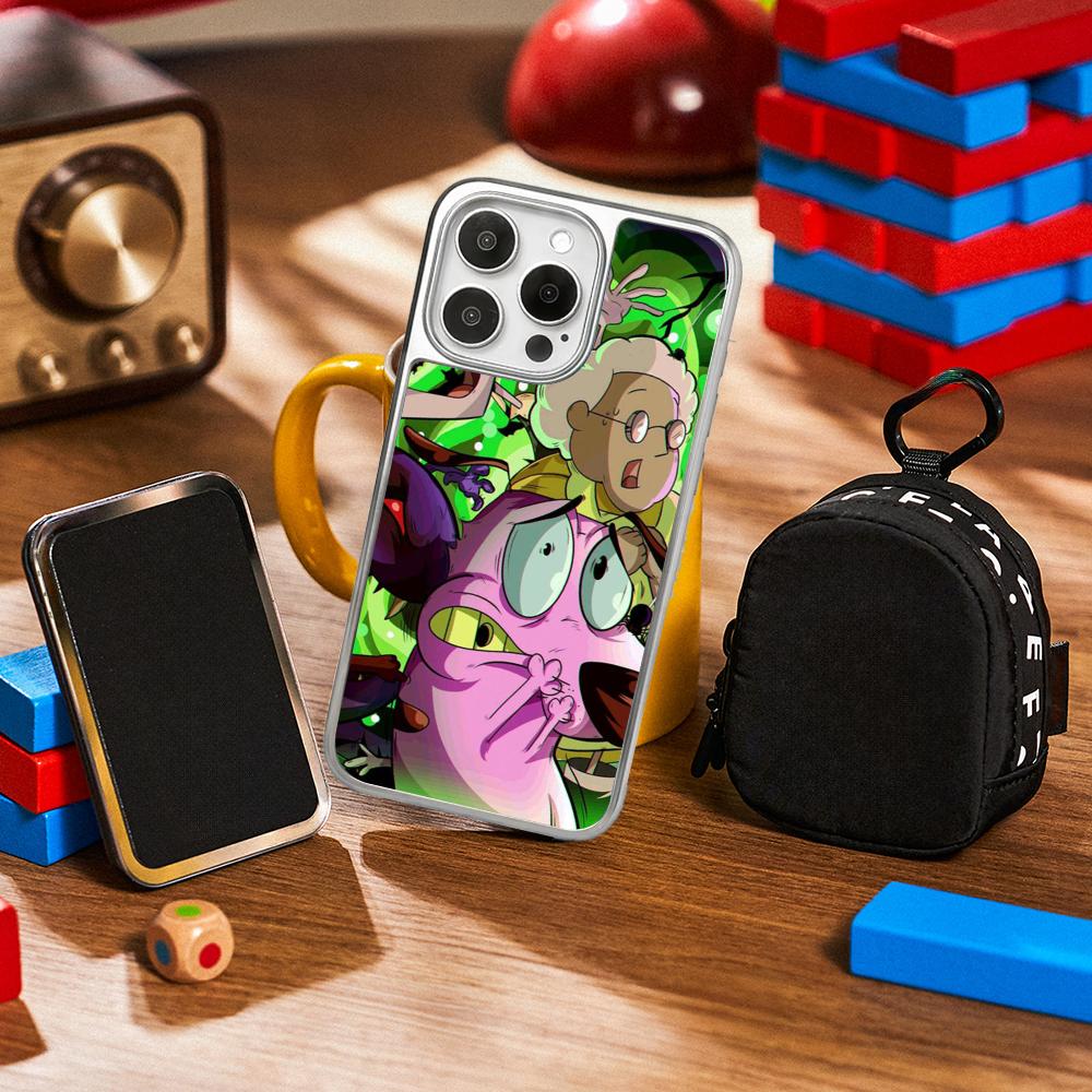

Cowardly dog cute classic cartoon poster Phone Case for iPhone 16 15 14 13 12 11 Pro Max Sheepskin Silver-edged protective case iPhone16Plus