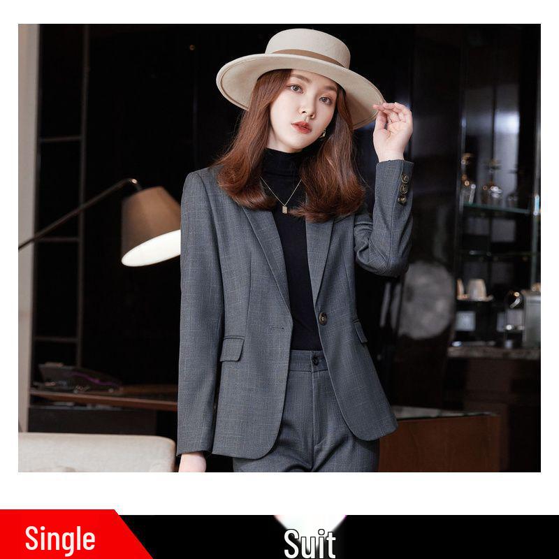 Women's Autumn/Winter Plaid Two-Piece Blazer Suit: Casual & Professional Wear