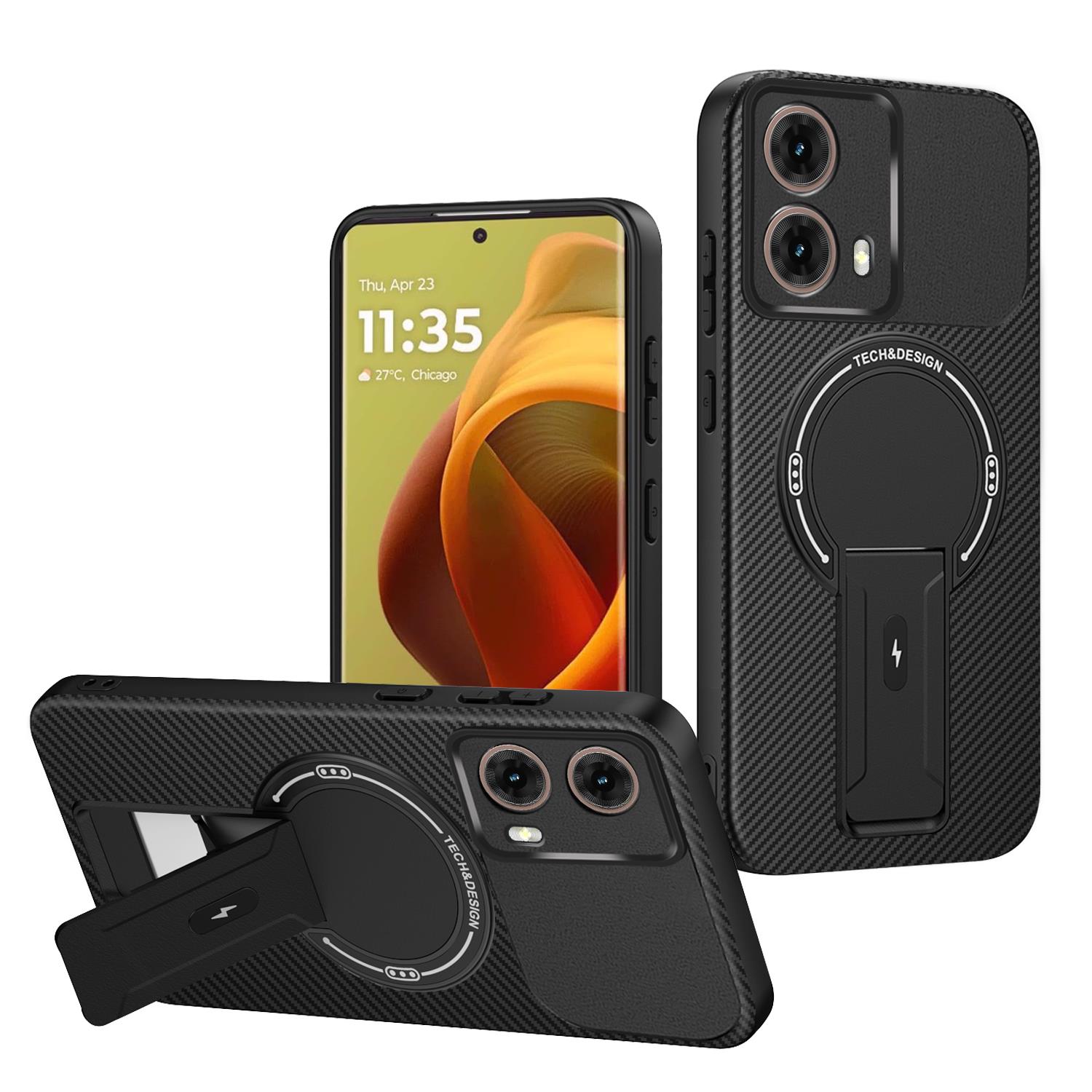 

Luxury Magnetic Carbon Stand Case For Motorola Moto G35 G54 G55 G75 G84 5G Edge 50 60 Fusion Pro Wireless Charing Phone Cover Motorola Edge 60 Pro
