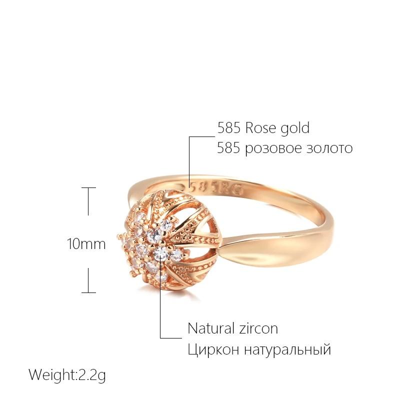 Unique  Rose Gold Color Crystal Flower Ring For Women Luxury Natural Zircon Accessories Ethnic Vintage Daily Jewelry