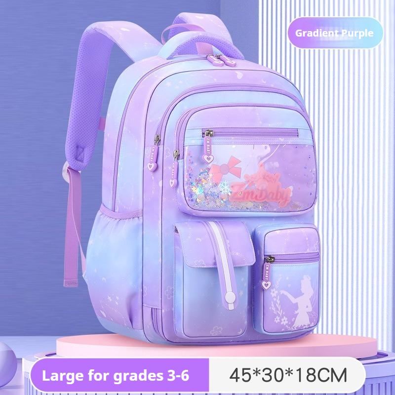 Cute Cartoon Backpack for School Gradient Pink Purple Book Bag Large Capacity Waterproof School Bags for Girls 6-12 Years Old