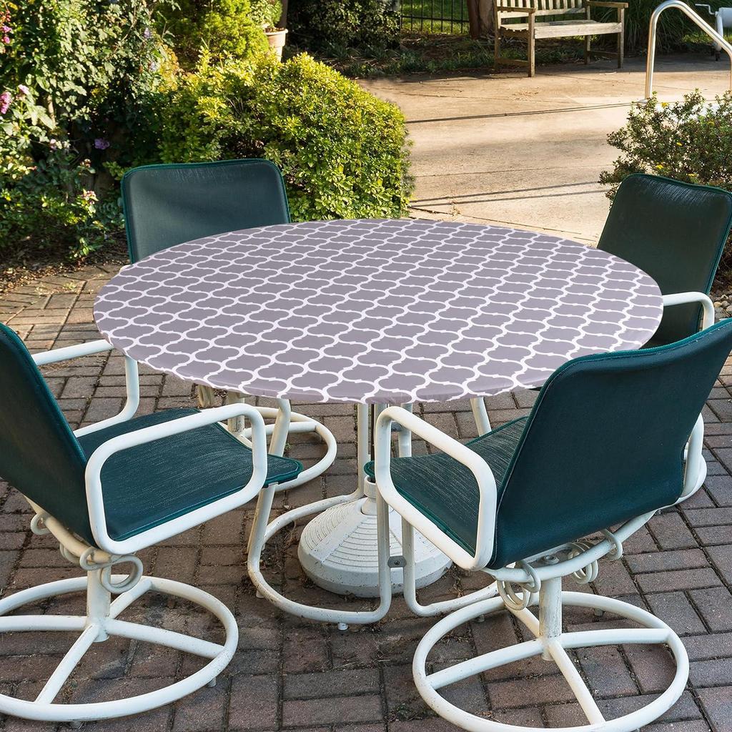 Waterproof Round PVC Table Cover with Wood Grain and Flannel Backing for Patio or Picnic Use