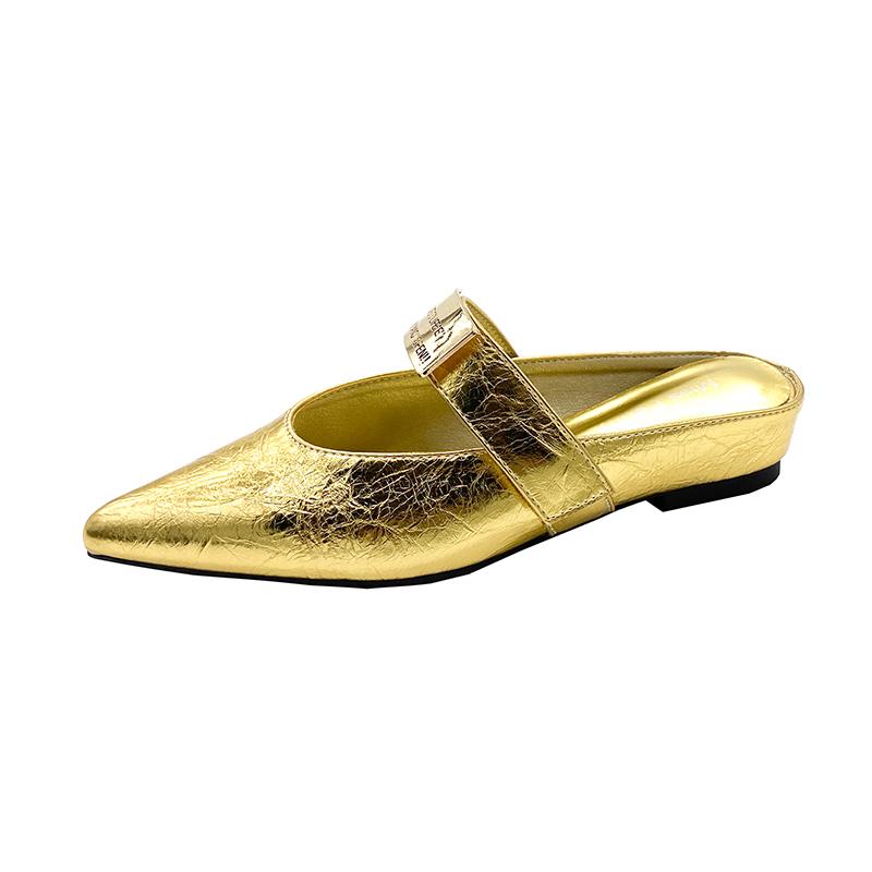 Fashion Spring Autumn 2025 Pointed Toe High Heels Women's French Style Slip-On Strap Shoes Matching Low Rubber Fashionable Slippers