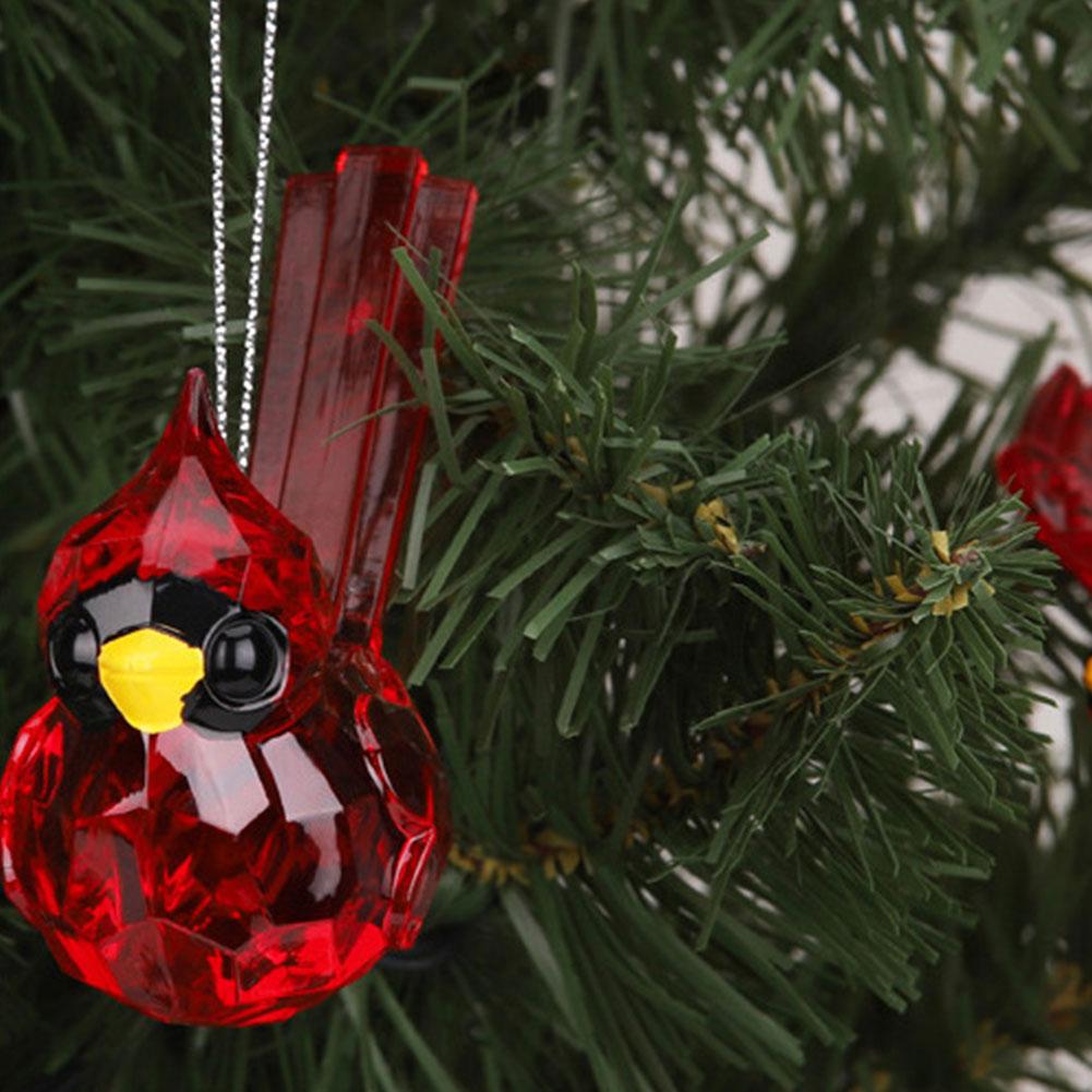 Durable Acrylic Christmas Red Bird Model Ornaments Hanging Pendant For Christmas Tree Wedding Holiday Home Party