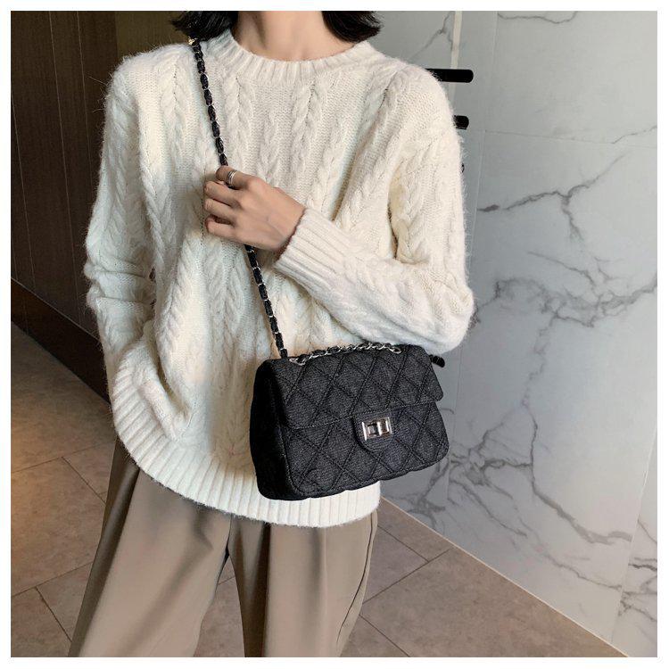 2024 Women's Small Textured Denim Crossbody Bag with Diamond Chain