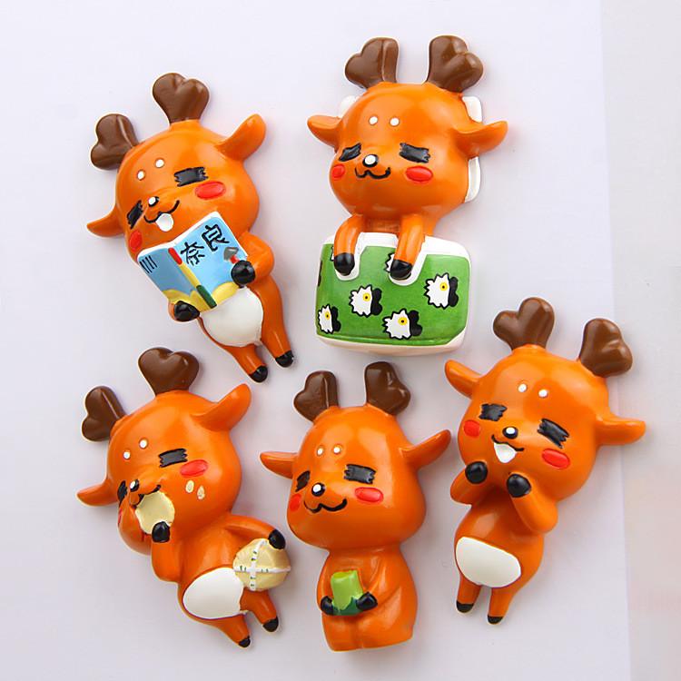 Cute Cartoon Reading Drinking Tea Eating Food Deer Magnetic Decor Refrigerator