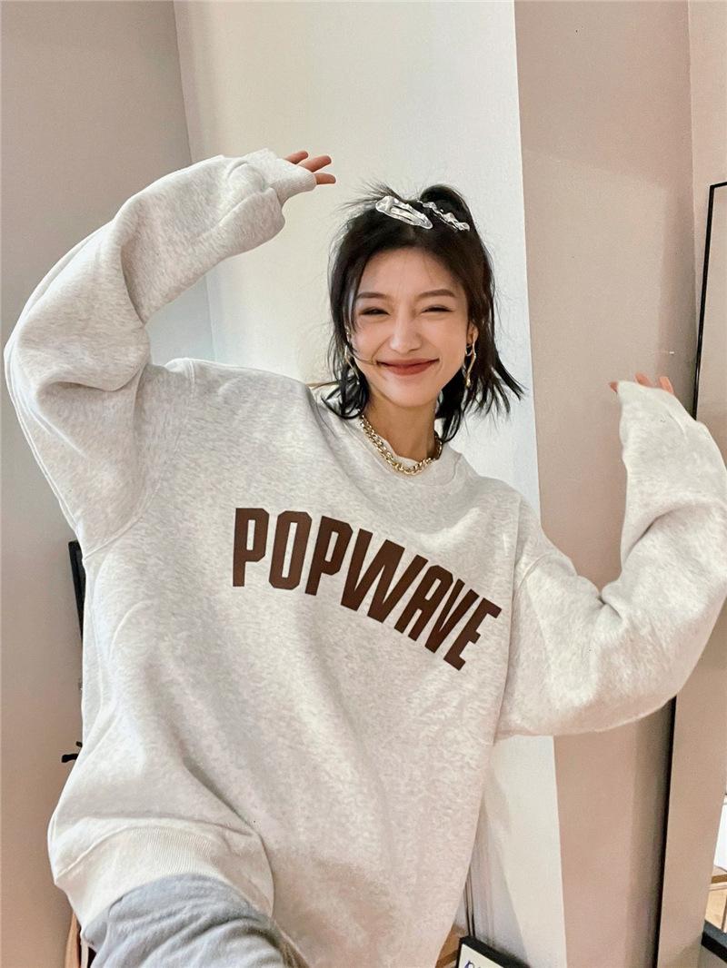 

Женская толстовка из плотного бархата с буквенным принтом, осенняя, с круглым вырезом и длинными рукавами, свободная толстовка с капюшоном XXL