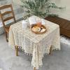 Häkelspitze Tischdecke Beige Baumwollgarn Gestricktes Karomuster Esstischdecke Quasten Rund Quadratisch Schreibtischabdeckungen