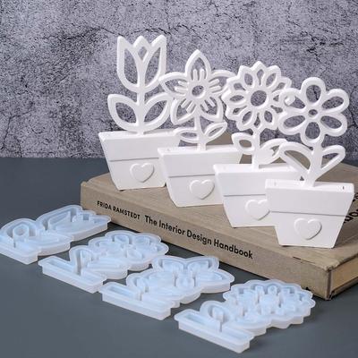 Flowerpot Ornament Silicone Mold DIY Hollow Design Sunflower Tulip Acacia Flowers Shape Plug-In Plaster Resin Craft Making Molds