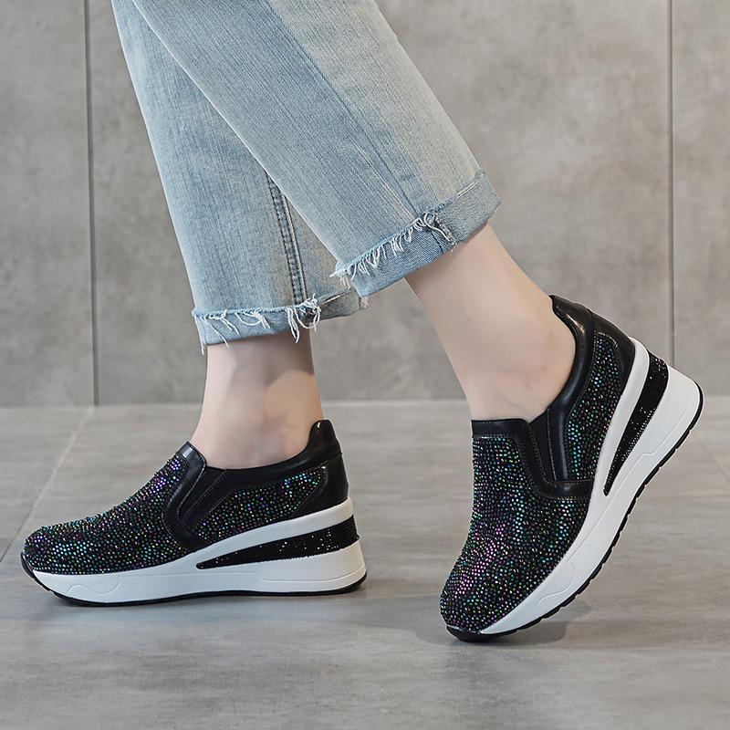 Fashion 7CM Air Mesh Microfiber Leather Platform Wedge Women Bling Bling Autumn Hidden Heels Chunky Sneakers Spring Fashion Boots Shoes