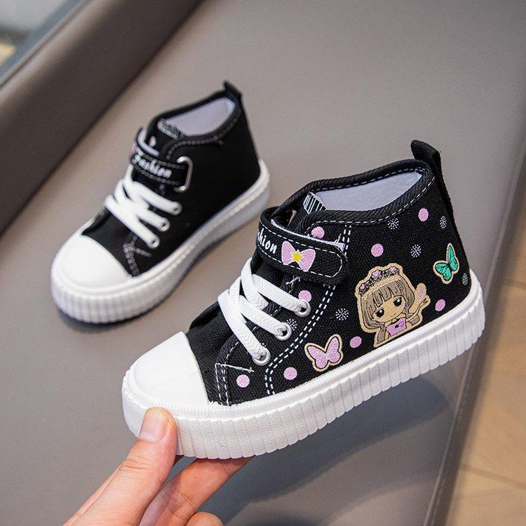 Wow, custom cartoon children's shoes are breathable and comfortable, high-top children's canvas shoes, baby soft-soled Velcro cloth shoes.