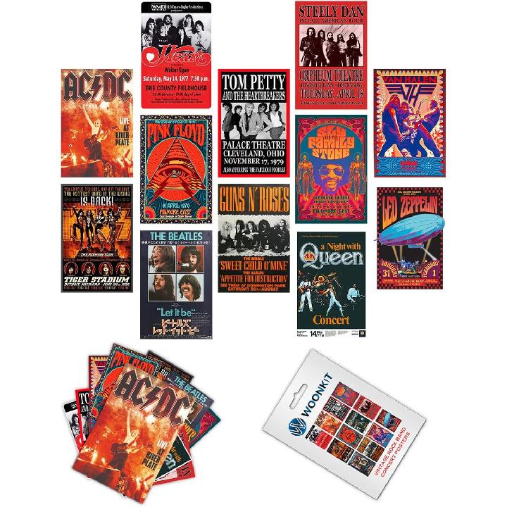 Woonkit Vintage Rock Band Posters for Room Aesthetic, 70s 80s 90s Retro Music Room Wall Bedroom Decor Art, Vintage Rock Concert Poster Wall Collage,