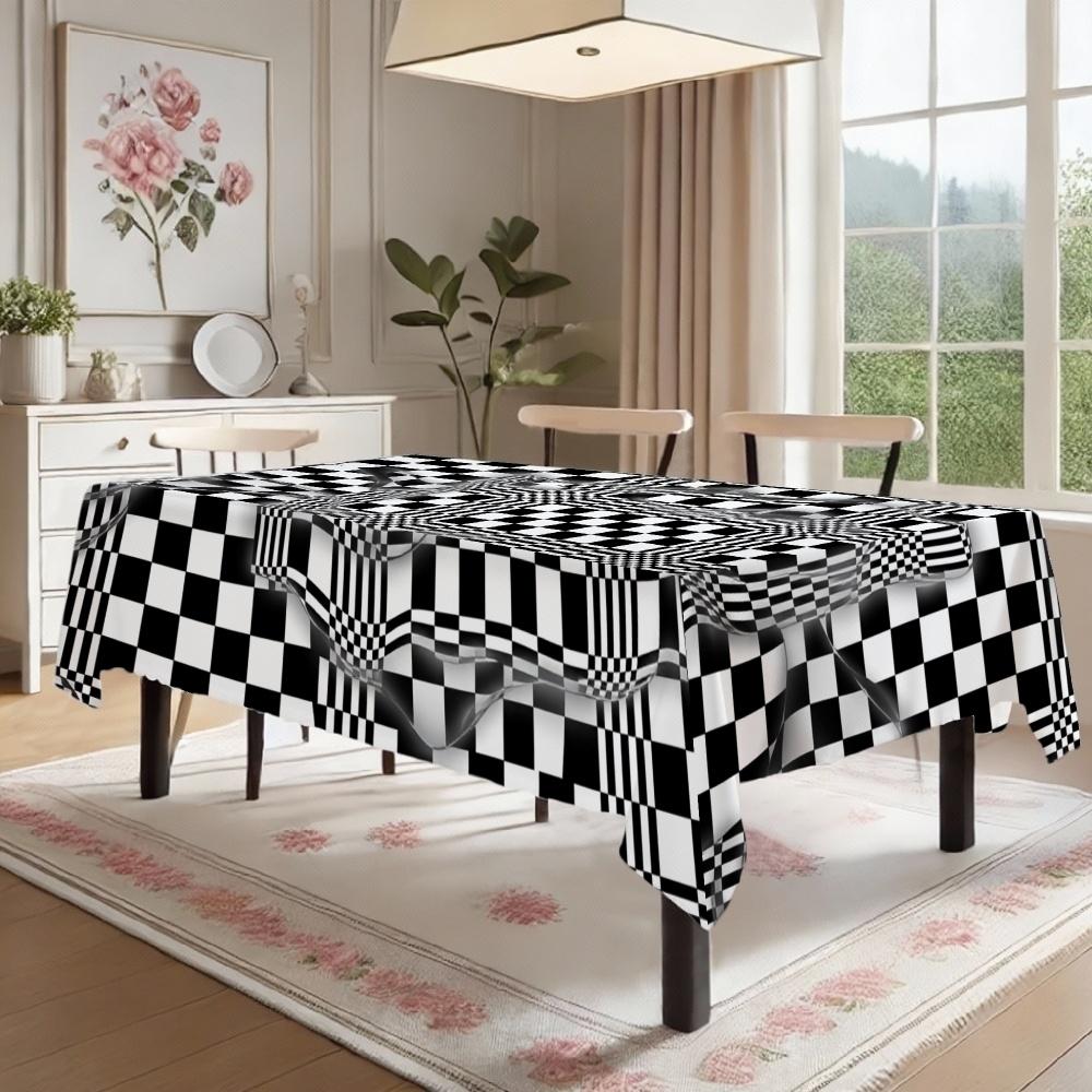 Black White Grid Rectangle Table Cloth for Table Decor Holiday Party Waterproof Reusable Tablecloth for Tables Kitchen Dining
