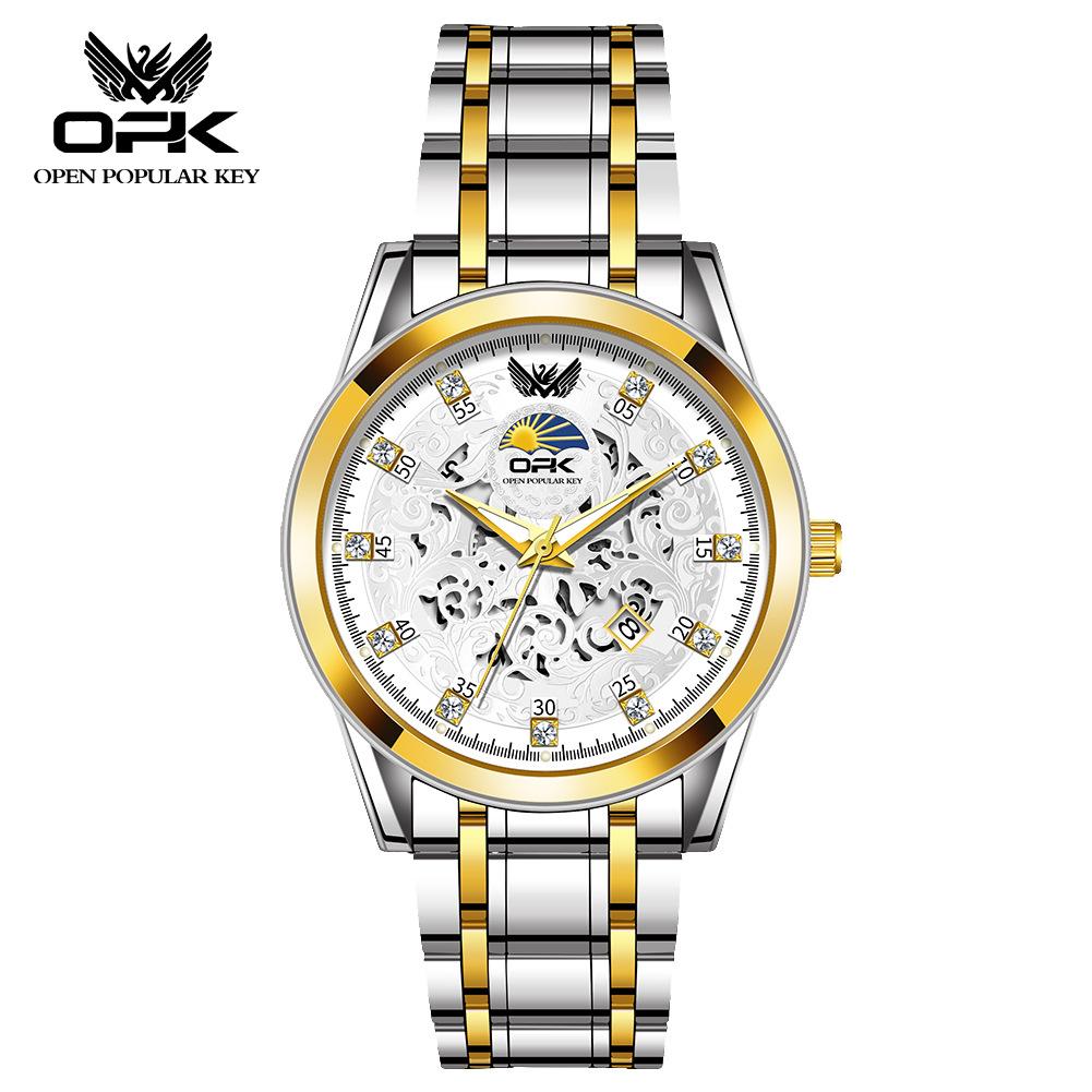 OPK Brand Watch Three-pin Fake Hollow Calendar Quartz Watch Waterproof Men's Watch Men's Watch