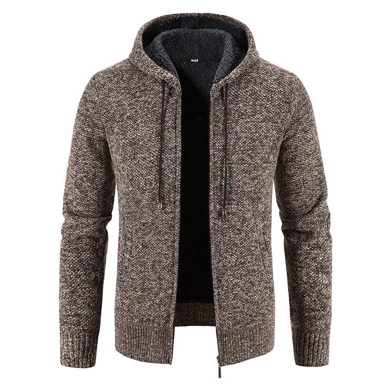 Herren Kapuzen-Fleece-Strick-Cardigan-Pullover