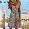 Vintage Ethnic Printing Dress For Women V-Neck Short Sleeve Loose Plus Size Dresses Fashion Casual Floral Dress Sundress