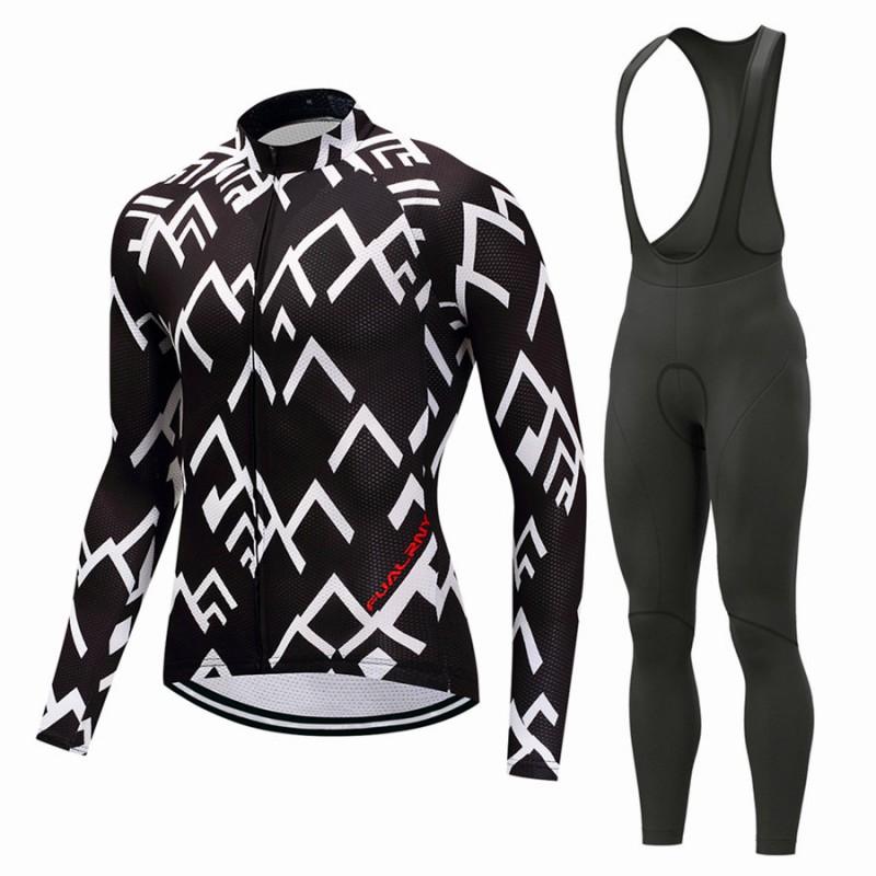 Mens Long Sleeve Cycling Jersey Set Breathable Quick Dry Bike Riding Sportswear