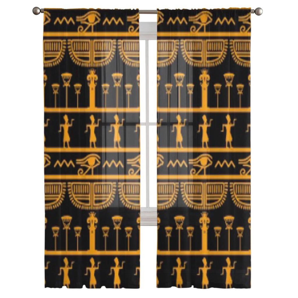 Stamkonst egyptisk vintage etnisk skira gardiner för vardagsrum Transparent Tyll Fönster Gardin Sovrum Kök Slöja Draperier