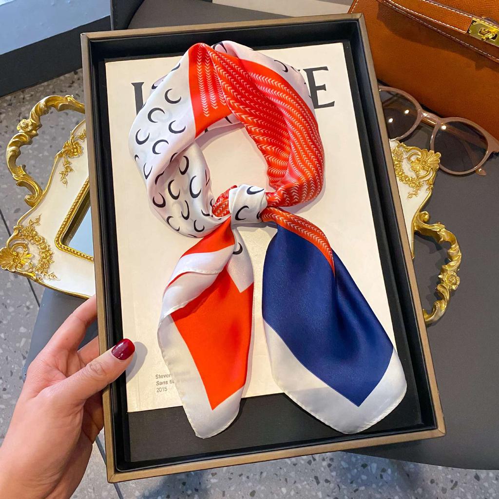 Silk Scarf Women'S Decoration High-End Small Square Scarf Versatile Trend Imitation Silk Scarf Tied Bag Streamer Thin Scarf