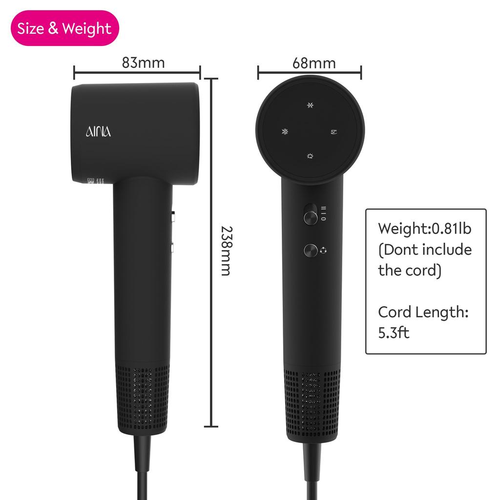 AINA Hair Hair Dryer with 200 Million Negative RPM Cycle for Warm Air and Hair Overheat Perfect for Home or Travel Dryer, Popular, High-Volume,