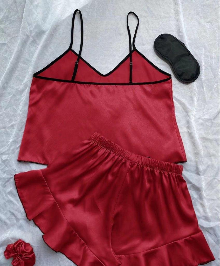 Women's Imitation Silk Two-Piece Pajama Set - Sexy Camisole & Shorts for Summer