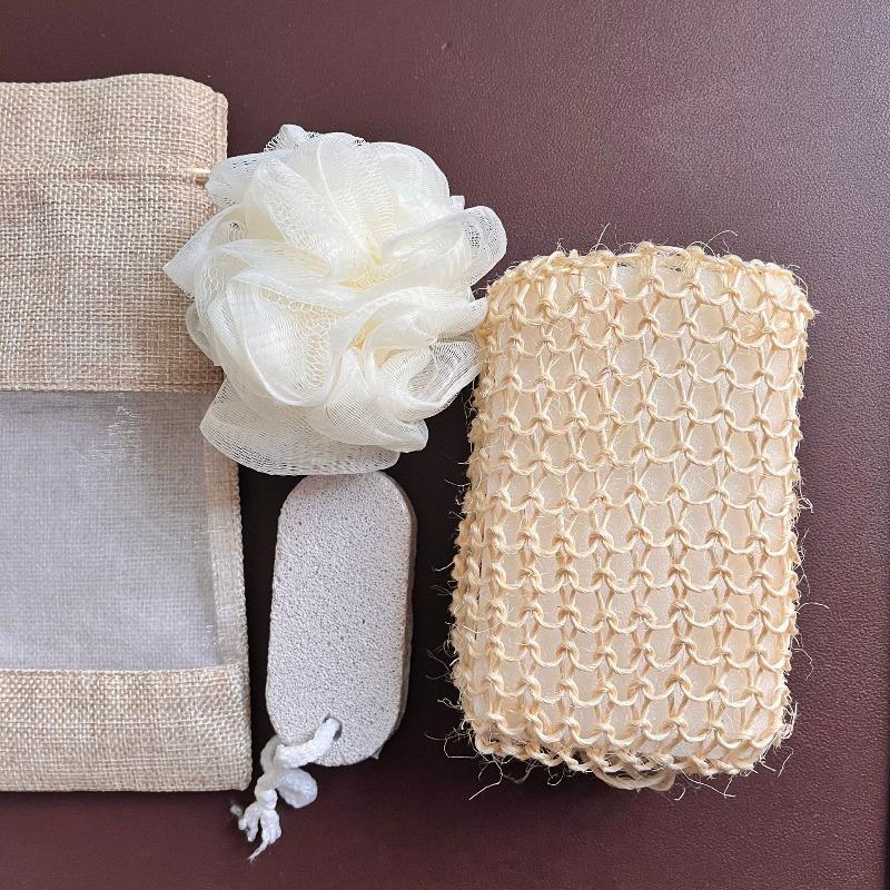 3PCS Bath Set with Loofah Pumice Stone Sisal Scrub for Body Back Face Gentle Exfoliating Massage Deep Cleaning Bathing Tools Set