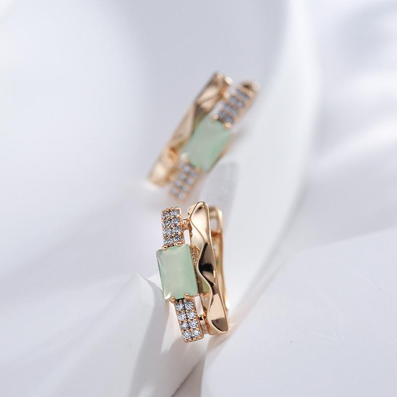 New Emerald Square Cut Zircon With  Rose Gold Color Drop Earrings Luxury Crystal Women Earrings Ethnic Wedding Jewelry