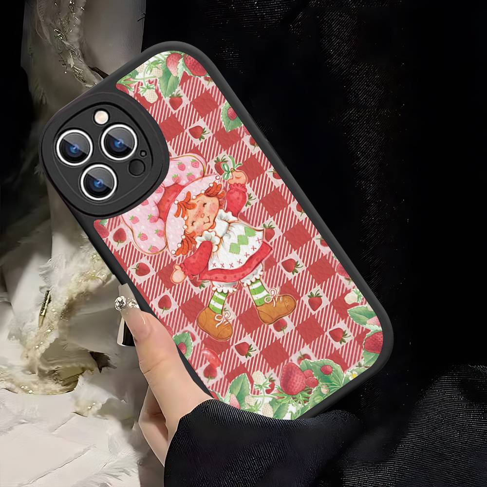 Cartoon Girl S-Strawberry S-Shortcake For IPhone 16 15 14 13 12 11 Pro Max Plus Shockproof Leather Soft Phone Cover