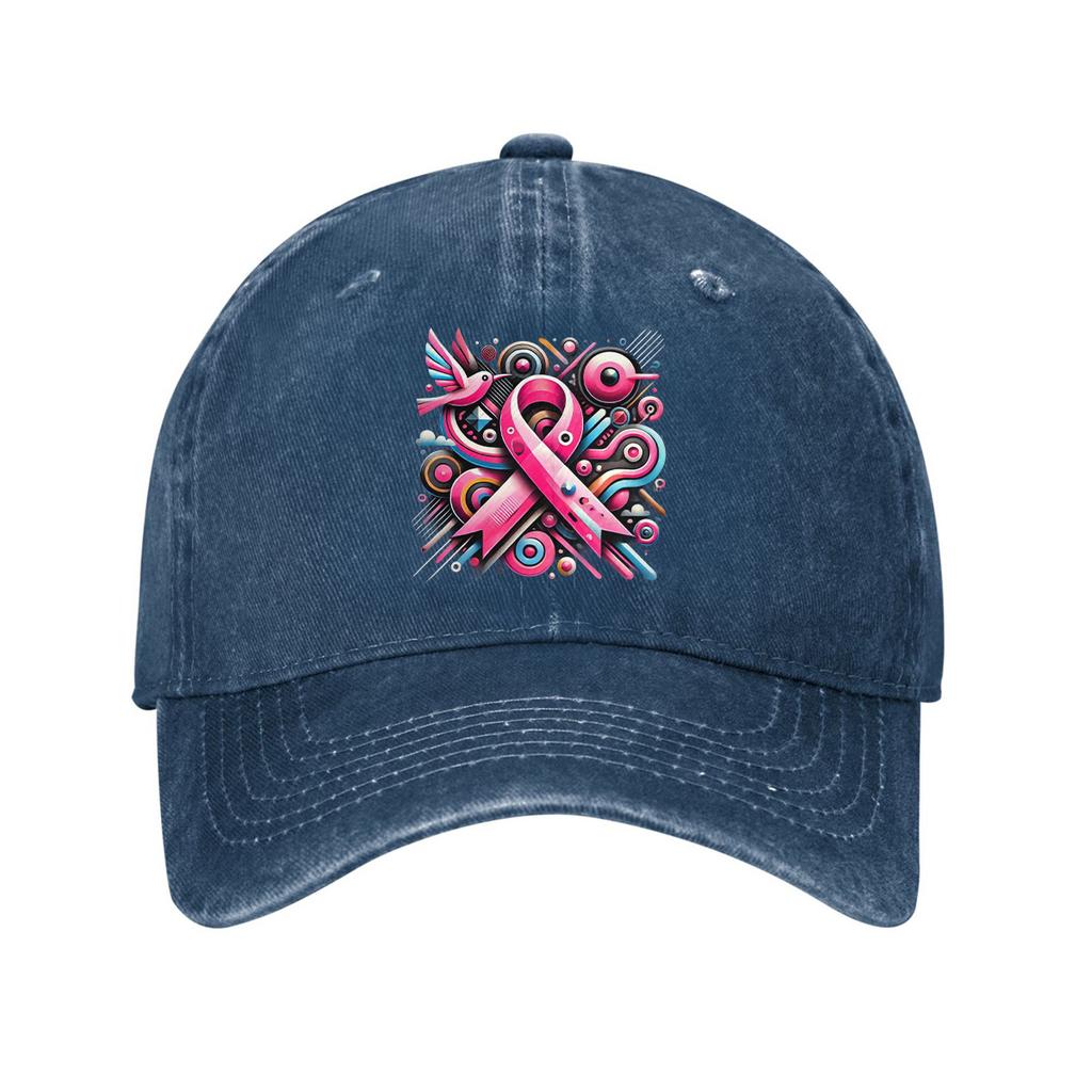 Pink Ribbon Breast Cancer Awareness Abstract Print Cotton Baseball Cap Adjustable Casual Dad Hat