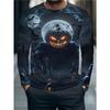Men Long Sleeve T‑Shirt Halloween Pumpkin Scarecrow Graveyard Bat Moon Print Crew Neck Horror Holiday Tops