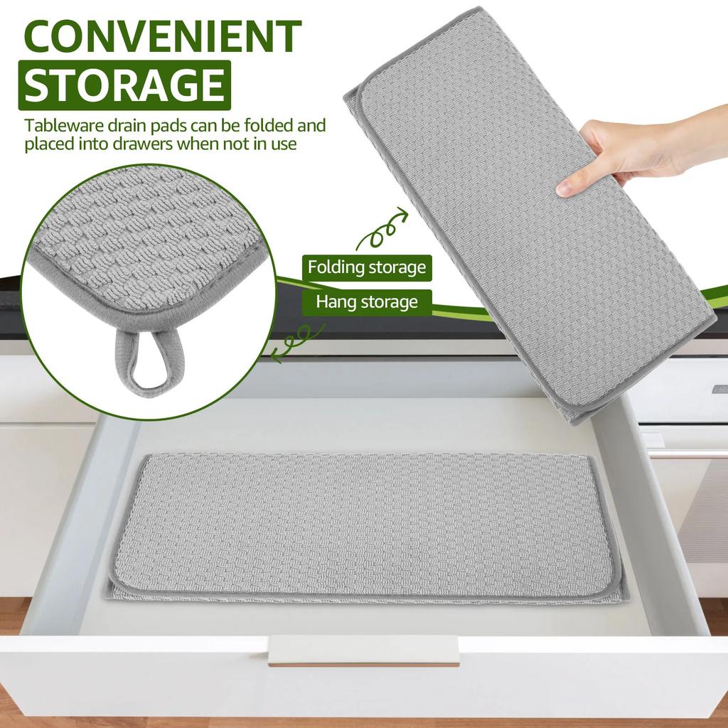 2Pcs Thicken Microfiber Dish Drying Mat Quick Dry Absorbent Dish Drainer Tableware Drying Pads for Kitchen Counter Under Sink